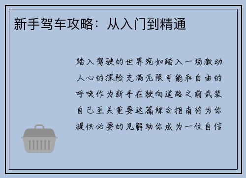 新手驾车攻略：从入门到精通