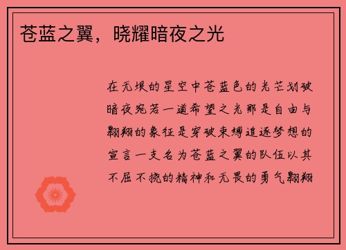 苍蓝之翼，晓耀暗夜之光