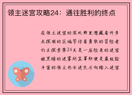 领主迷宫攻略24：通往胜利的终点